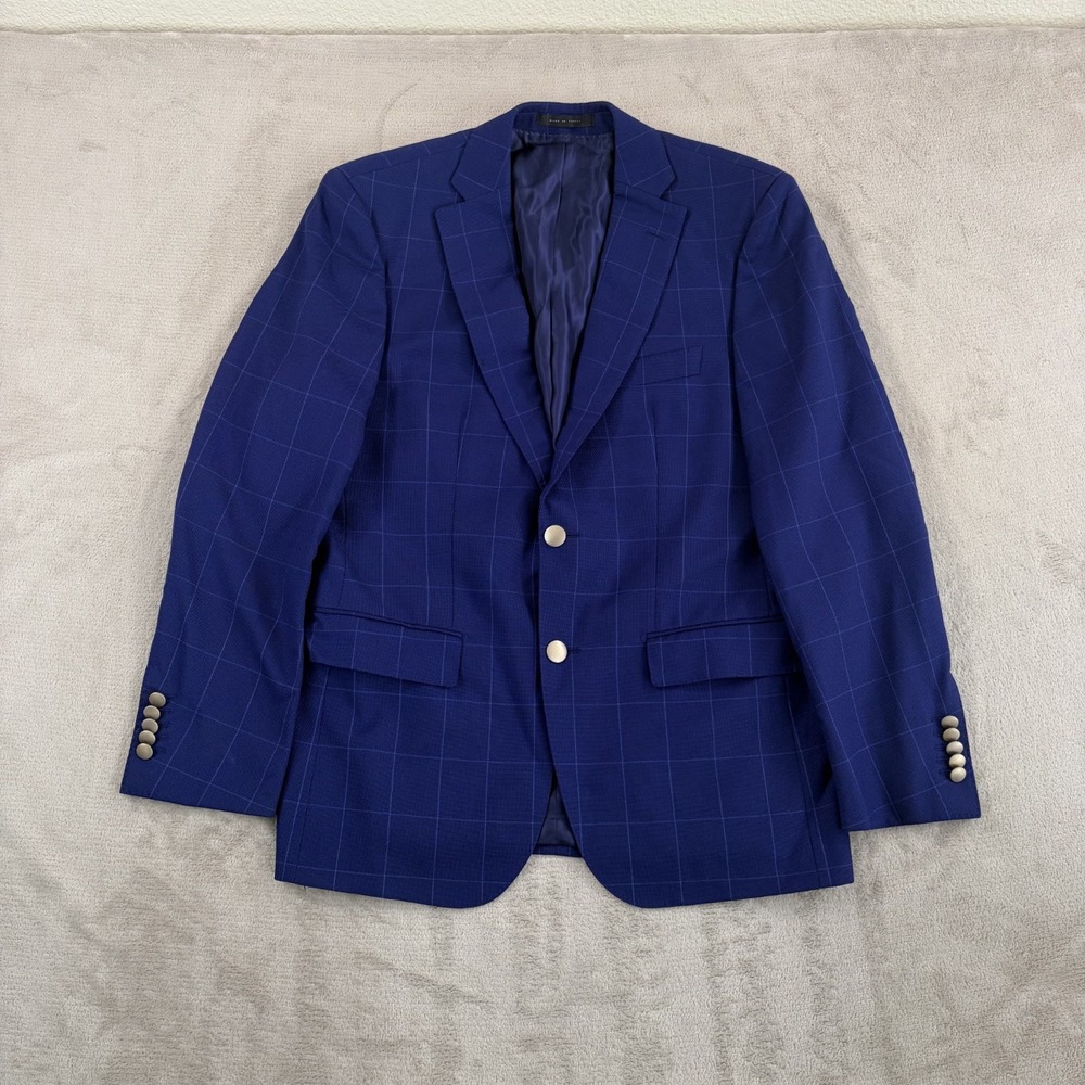 Hugo Boss Reda 100% Wool Windowpane Sport Coat Blazer in Blue Men 38R T Lord1